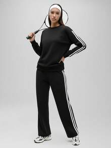 Neuer Damen 2 Stücke Sportanzug, Rundhals Sportbekleidung, modisches & vielseitiges Outdoor-Set - Schwarz - Übersicht 1