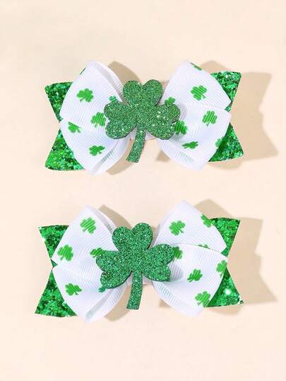 2 Piezas Pasadores de Pelo con Lazo de Trébol de San Patricio para Niñas, Lindos Pasadores de Pelo con Lazo de Trébol Verde Brillante, Regalo de San Patricio para Hija, Pasadores de Pelo con Brillo Brillante, Pasadores de Pelo Afortunados para Calle, Iglesia, Uso Diario, Fiesta, Bailes Familiares, Accesorios de Pelo con Pinza de Caimán para Niñas Dulces.