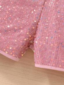 2pcs/Set Girls' Fashionable Elegant Ruffle Blouse And Beaded Shorts Set, No Belt, Summer