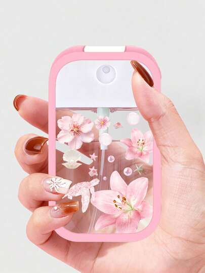 New Summer Flower Pearl Turtle Print Pattern Moisturizing Hand Sanitizer Spray, 50ML Travel Portable Spray Bottle, Silicone Hand Sanitizer Holder With Keychain, Full Wrap Design, Easy To Use, Soft Silicone Material, Travel Portable, Daily Necessity, Travel, Daily Work, School Essential, (This Product Does Not Contain , Please Add Water After Receiving And Opening)