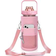 CYPN2L Botellas de Agua DeportivasBotella de Agua con Cubierta Protectora de Taza Pajitas y Mango Fáciles de Transportar No Filtren Agua sin BPA Para Entrenamiento Viajes Oficina RosaFashion - Rosa - Ver 2