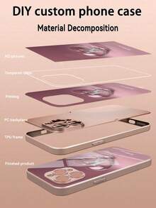 1pc Customizable Text & Letter Design With Transparent Heart Pattern Tempered Glass Phone Case, Compatible With IPhone 17 Pro Max/17 Air/16 Pro Max/15 Pro/14 Plus/13 Pro/12 Pro Max/11/Xs Max/8/7/6 Plus, S24 Ultra/S25 Ultra/A12/A55/A31/A22, Fashion Business Customization, Best Gift For Friends And Family - Pink - View 3