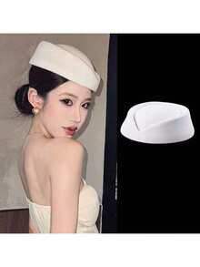 Solid Color Wool Beret Hat, Elegant High-End French White Fascinator Hat, Suitable For Weddings, Parties, Costume Accessories, Women's Gifts, 2026 New Arrival - Multicolor - View 4