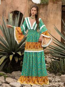 Faeriesty Bohemian Style: Embroidered Dress, Flare Sleeves, Tassel Details, Suitable For Weddings, Bridal Photoshoots, Destination Weddings, Garden Parties, And Photography,Vacation Essentials - Mustard Yellow - View 7