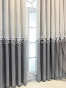 1pc Grey European Luxury 3D Embroidered Double-Layer Blackout Curtain, Blocks UV, Sheer Privacy, Suitable For Bedroom, Living Room, Versatile Home Decor, Heat & Sun Blocking, Double-Layer Curtain - Multicolor - View 9