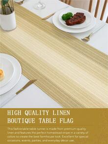 1pc Linen Look Table Runner, Solid Color Modern Linen-Like Table Mat, Washable For Kitchen, Dining Table, Party, Wedding Decor, Foyer, Home Gathering, Coffee Table - Khaki - View 10