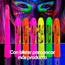 CYPN6 Crayones Neón Fluorescentes Brillan con Luz Negra Uv Make Up Glow Maquillaje en Blister Pinta Caritas de Halloween Grupo CarnavalliaFashion - Multicolor - Ver 8
