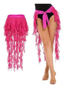 1pc Women's Belly Dance Waist Chain Skirt With Tassel Ruffle Hem - Multicolor - View 19