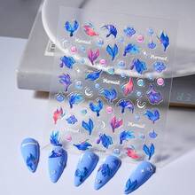5D Embossed Nail Stickers For Summer Nail Art With Mermaid Tail Design Nail Decals Se--Adhesive Nail Art Stickers Moon Bubbles For Artificial Nails Supplies For Women Manicure Decorations - 風格4 - 查看 2