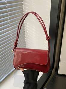 1 chiếc túi đeo vai nắp gập màu trơn tối giản, túi đeo chéo cổ điển có họa tiết, túi xách nữ - Màu Đỏ Sâu - Xem 6