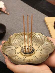 2pcs Vintage Lotus Incense Burner/Holder, Elegant And Compact Design, Suitable For Living Room, Bedroom And Other Spaces - Bronze - View 1