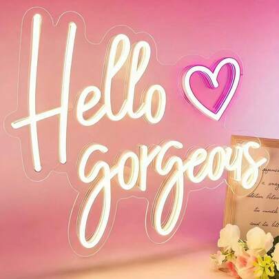 1件装 Hello Gorgeous 霓虹灯牌，背板霓虹灯，墙面 LED 霓虹灯牌，家居装饰，卧室氛围装饰，精美房间装饰艺术品，KTV 装饰，生日礼物