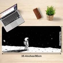 1pc Extra-Large Gaming Mouse Pad With Astronaut Moon Starry Night Black And White Illustration, Non-Slip Washable Rubber Base Large Desk Mat Office Accessory Computer Decor Dirt Resistant Gamepad Cover Ideal Long Tablemat For GamersFashion Workspace - Black and White - View 4
