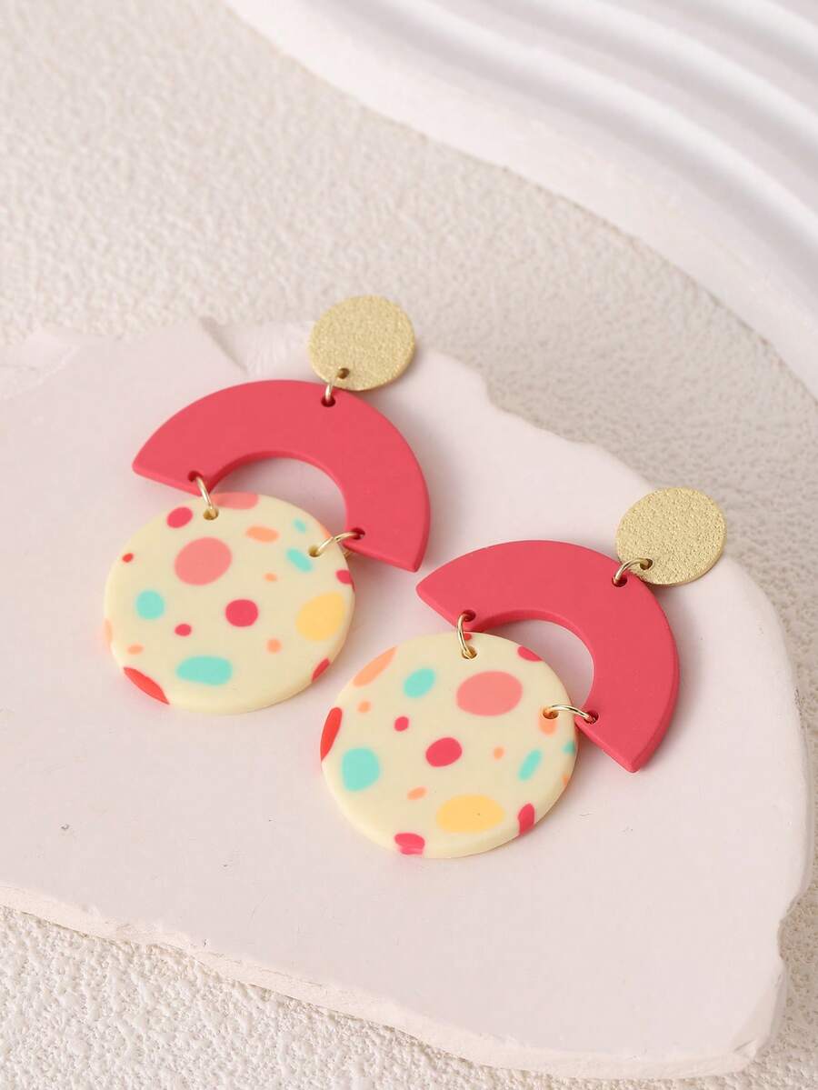 一对手工波点几何树脂吊坠耳环，适合日常、派对、旅行等各种场合佩戴。 - 彩色 - 查看 1
