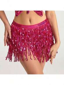 1件亮片流苏半身裙，性感露脐裙，可调节腰带，臀巾式裹裙，适合狂欢节、锐舞派对、舞蹈表演等场合，波西米亚风、复古风，适合节日、派对、夜店、海滩等场合穿着，异域风情服饰装饰。 - 彩色 - 查看 19