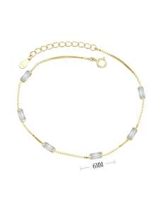 Luxury Riviera Baguette Bracelet, Gold/Silver Plated | Copper Base | Colored Cubic Zirconia | 18cm + 5cm Adjustable | With Pouch - 透明的 - 查看 3
