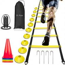 CYPNEquipo de Entrenamiento Velocidad y Agilidad para Fútbol 12 Conos para Entrenamiento 12 Conos de Disco 6M Escalera de Agilidad 1 Cuerda para saltar Kit de Obstáculo de entrenamiento para BéisbolFashion - como en la foto - Ver 8