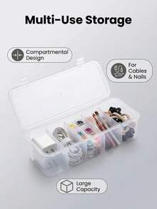 3 Pcs Versatile Storage Box, Cable Organizer Box For Desk And Drawer, Nail Tips Organizer Case, Storage Container For Jewelry, Electronic Accessories Storage Bin For USB Hub, Power Adapter And Charging Cable, Dust-Proof Supplies For Home And Office - Multicolor - View 4