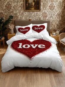 2/3pcs Bedding Set, Heart & Love Print Pattern, Comfortable Bedroom Decor, Suitable For Valentine's Day, Birthday, Holiday Gift (1*Duvet Cover+1/2*Pillow Case), Excluding Filler Material - P25117315W - View 5