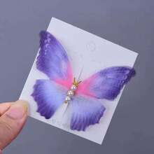 Ethereal And Delicate Sheer Butterfly Hair Clip For Women, Perfect For Photoshohoots, Featuring A Forest-Inspired, Vintage, And Elegant Design With Pearls. - 紫色 - 查看 2