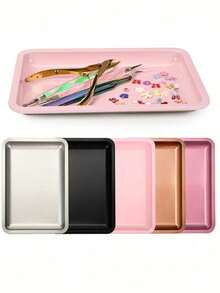 1pc Stainless Steel Square Jewelry Tray, Makeup Organizer Dish - Multicolor - View 7
