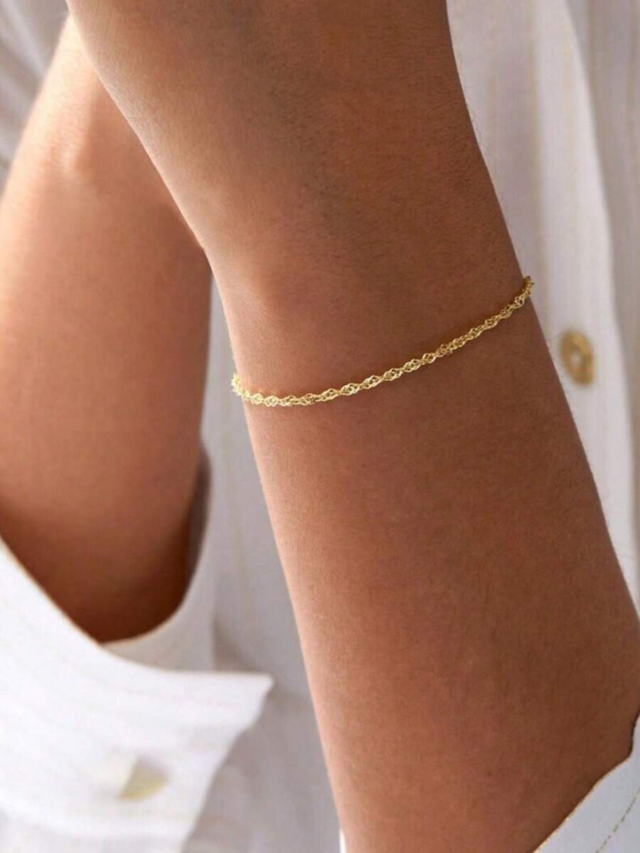 18K Gold Twist Chain Bracelet, Fine Cord Chain Bracelet, Delicate Singapore Chain Bracelet, Minimalist Gold Bracelet, Everyday Wear Bracelet, Shiny Bracelet, Gift For Her