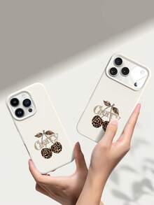 1pc Cherry Pattern, Large Hole Liquid Beige Anti-Drop Silicone Phone Case, Suitable As Holiday Gift, Compatible With Apple Xs/Xsmax/Xr/11 12 13 14 15 16pro/Promax/14 15 16plus/17, Unisex - Multicolor - View 6