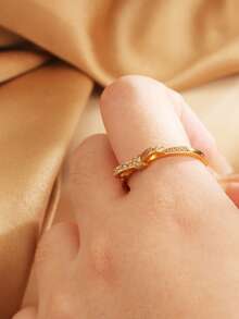 1 件 S925 纯银蝴蝶结方晶锆石镀金戒指，时尚简约珠宝礼物，适合女性、母亲、女友、朋友，适合日常佩戴