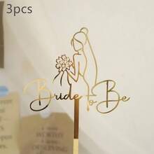 1/3/6件装金色/银色亚克力新娘手捧鲜花蛋糕装饰摆件，适用于婚礼派对蛋糕装饰