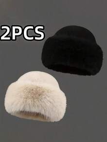 2件装女士毛绒宽檐人造毛皮渔夫帽冬季蓬松保暖渔夫帽，时尚舒适，适合时尚街头穿搭。 - 彩色 - 查看 11