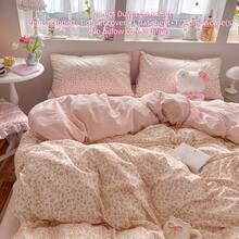 Bộ ga trải giường họa tiết hoa hồng màu hồng, bộ đồ giường phong cách đồng quê nữ tính, ga trải giường họa tiết hoa đào có khóa kéo, bộ đồ giường phong cách đồng quê cổ điển, bộ ga trải giường mềm mại trang trí, bao gồm 1 ga trải giường + 1 ga phủ + 1/2 vỏ gối, không bao gồm chăn bông. - Hoa Nhan - Xem 2