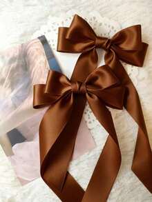 2pcs Solid Color Hair Bows Satin Large Bow Hair Clip, Elegant Hair Ribbons Women's Versatile Salon Style Decoration Hair Clip For Wedding Party Holiday Gifts And Daily Wear Hair Accessories, Claw Clips, Hair Slide, Hair Barrettes - 粉色 - 查看 2