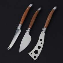 Juego de cuchillos de mantequilla Laguiole de acero inoxidable de 3 piezas, cortador de queso, rebanador de queso, accesorios de charcutería para fiestas, cuchillo con dientes - 3 piezas - Ver 8