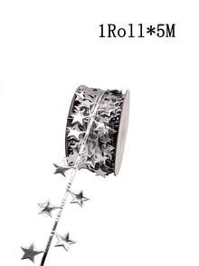 1Rolls 5M Golden Star Garland Spool,Festival Decorative Ribbon, For Crafting, Christmas Gift Wrapping, And Valentine's Day Decorations,Fashionable Ribbon Jewelry Gift Box Packaging Ribbon Daily Decoration Valentine Day,Perfect For DIY Projects. - Multicolor - View 10