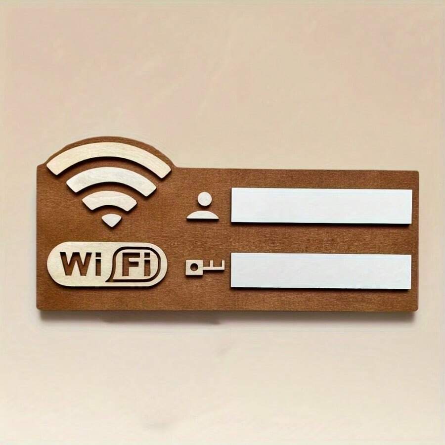 New 2D Retro Flat WiFi Network Sign - Wireless Router Password Plate Without Power, Artificial/Brown Retro Plaque, Home Office Cafe Decor - Housewarming Or Mother's Day Gift, Password Reminder, Minimalist Style, Wooden Material