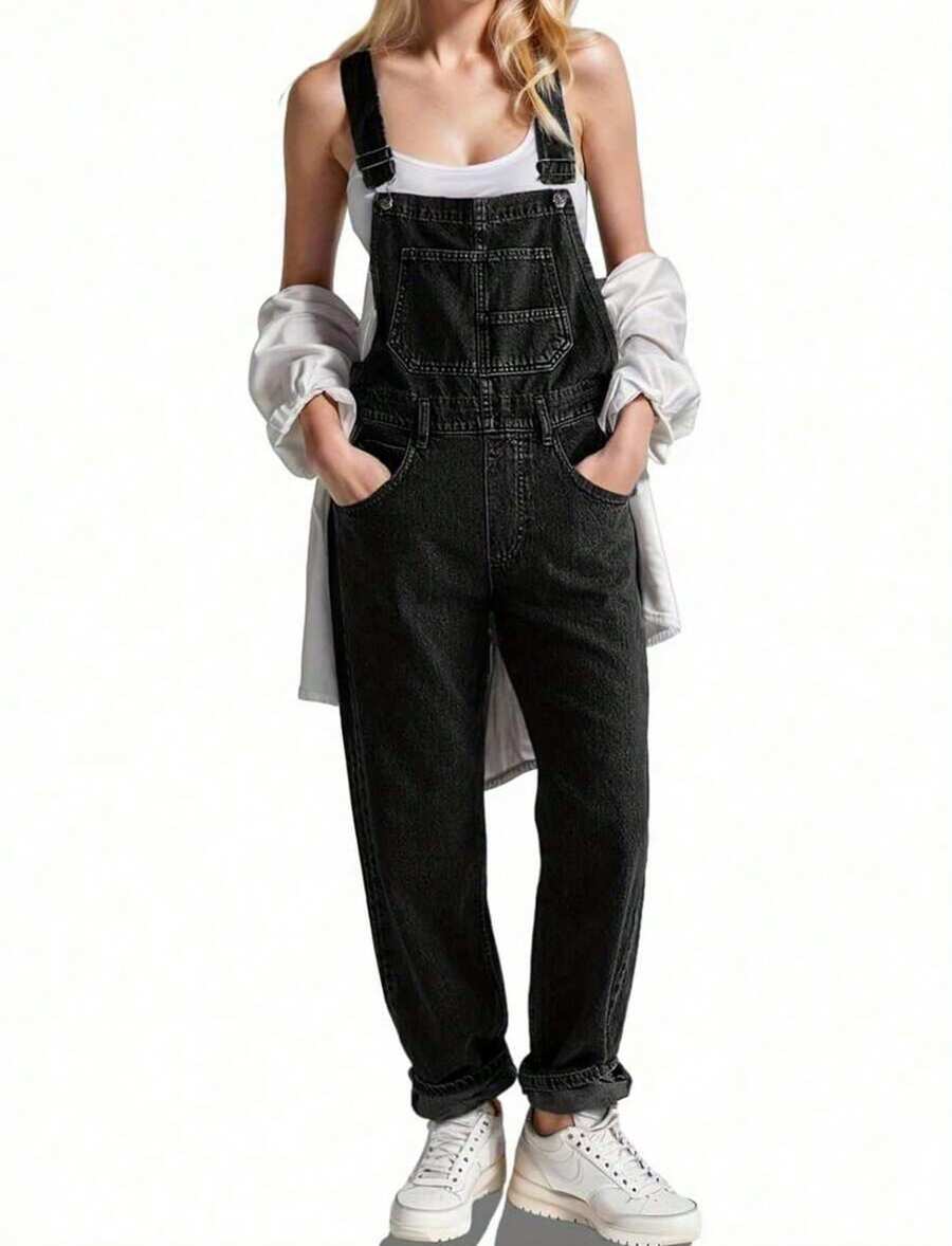 Women's Jeans, Y2K Style Overalls, Jumpsuits, Cargo Pants, Waist-Cinching And Hip-Lifting, Loose And Slimming, Suitable For All Seasons, Multiple Pockets And Simple Style Design, Perfect For Outdoor Wear, Cocktail Parties, Parties, Christmas, Nightclubs, Banquets, Film Festivals, Cinemas, Balls, Cocktail Parties, Bars, Weddings, Graduation Ceremonies, Homecoming, Birthday Parties, Rebellious Girls Festival-Themed Parties, Outdoor Outfits, Streetwear, Fashion Shows, Dates, Working Outside, Country-Style Women's Clothing, The Best Women For Going Out, Ladies' Vacation Clothing, Country Concerts" - 黑色 - 查看 1