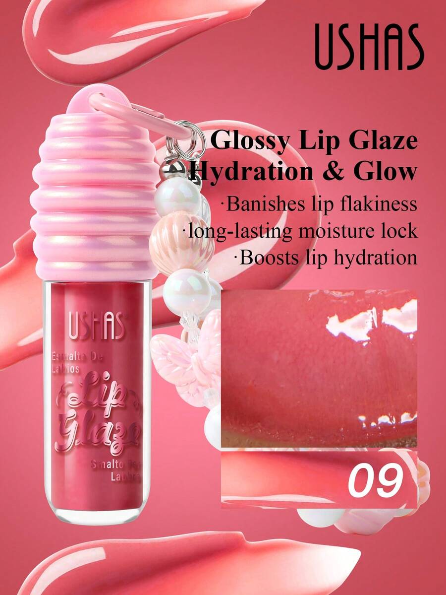 USHAS Moisturizing Lip Gloss, Bracelet Pendant Design, Mirror-Like Glossy Plump Lip Balm, Long-Lasting Nourishing, Creates Icy Glass Lip Effect, Non-Sticky, Non-Transferring, Suitable For All Skin Types - #09 - View 1