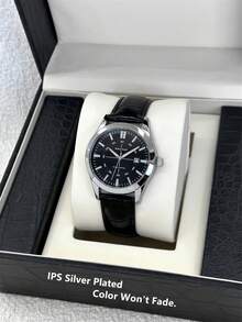 Pablo Raez 1pc Casual Man Watch Luminous Gentleman Wristwatch Stainless Steel Silver Luxury Black Soft & Comfortable Microfiber Leather Fashion Big Dial Quartz Clock Retro-Style For Man With Date 50M Waterproof Brand New Male Wristwatch Sports Casual Fashion Nice Gifts For Friend Or Family Father Presents Fit For Daily Life/Work/Party Decorations Dress Watch Birthday Gifts - 銀色 - 查看 3