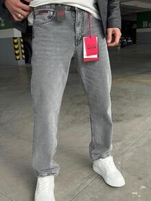 Men's Casual Tapered Fit Jeans With Pockets - Grey - View 2