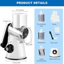 Rotary Cheese Grinder, Vegetable Cheese Slicer, 3 Carefully Designed Blades, Kitchen Ground Vegetable Slicer, Multi-Purpose Cheese Chopper For Carrots, Potatoes, Cucumbers, Zucchini, And More. Strong Suction Cup Base, Kitchen Utensils - 白色 - 查看 7