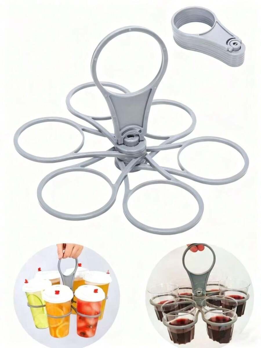 1/3pcs 6-Slot Foldable Drink Holder, Rotatable Cup Organizer Rack, Suitable For Party, Camping, Picnic, BBQ And Outdoor Activities, Can Hold Wine, Beverages, Coffee, Cocktails, Perfect Gift For Valentine's Day And Holidays - Multicolor - View 1