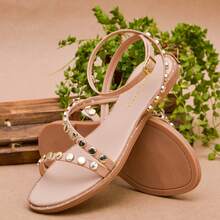 Women's Flat Sandal, Comfortable, With Metallic Embellishment, Modern Blogger Style, Casual - Rusty Rose - View 4