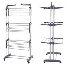 Tendedero de ropa, 4 Niveles Tendederos Plegables Vertical con Ruedas Amplio Espacio de Secado Tendederos, Acero Inoxidable Tendal para Exterior y Interiores - TENDEDERO-4P-GRIS. - Ver 9