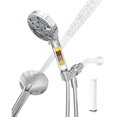 CYPNRegadera Manual Filtrada Alta Presión para Agua Dura con 7 Rociados Chorro Potente y Pausa Desmontable y Ajustable Piel y Cabello Sanos - Cromo VMASSTONE -003Fashion