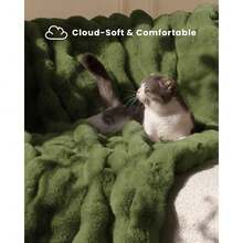 Ultra Soft Cozy Faux Fur Throw Blanket, Fuzzy Plush Thick Bubble Blanket, Oversize Luxury Fluffy Blanket For Couch, Sofa, Bedroom, And Living Room,50x60 Inches,Green,40008333 - 綠色 - 查看 5