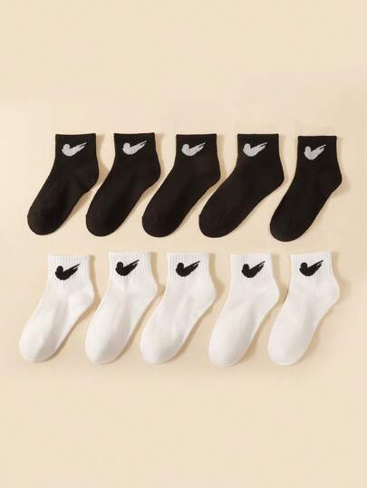 10 pares de calcetines para niños, de color negro y blanco, diseño simple, resistentes a la suciedad, cómodos y versátiles calcetines para niños, calcetines deportivos para estudiantes