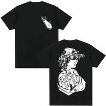 2025 Nueva Camiseta Casual de Verano de Manga Corta Impresa de Algodón Ajuste Regular Cuello Redondo Transpirable Suelta Unisex Ropa para Hombres y Mujeres - Negro - Ver 10
