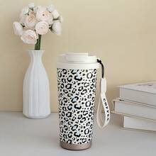 18oz Slim Stainless Steel Tumbler – Double-Wall Insulated Coffee Mug With Leopard Print & Glitter Lid, Leak-Proof Handle Cup, 304 Steel For Hot & Cold Drinks, Christmas Gift - 彩色 - 查看 9