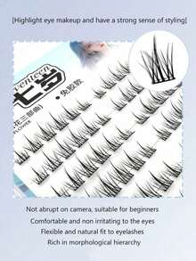 96 Pieces/Set Natural Non Gel False Eyelashes, Natural And Realistic Small Slim C-Roll Eyelashes, Three Part Sunflower Cluster Eyelashes - Black - View 4