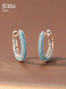 Hihho 1 对奢华欧美珠宝 - U 形方晶锆石装饰耳环，适合女性日常佩戴和节日礼物